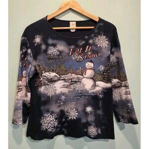 Jess & Jane Let It Snow Snowman Rhinestone 3/4 Sleeve Top Sz XL